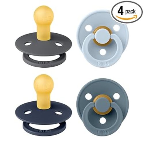 BIBS Color Pacifiers 4-Pack | BPA Free Soother Pacifier | Round Nipple | Natural Rubber Latex | Made in Europe | Size 0-6 Months | Deep Space Mix