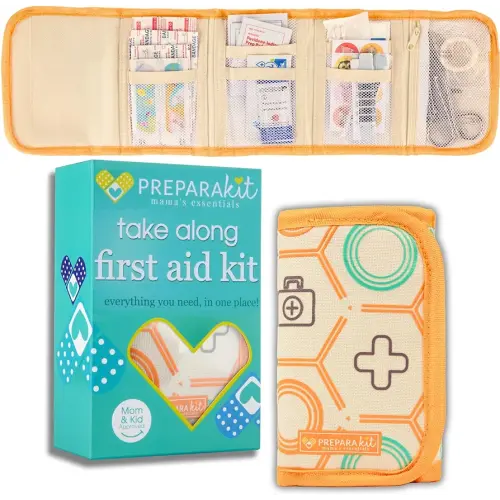 Travel First Aid Kit for Kids - Mini Car, Purse, Backpack, or Diaper Bag 75 Piece Medicine Includes All Essential Medical Supplies TSA-Approved (Orange Crush)