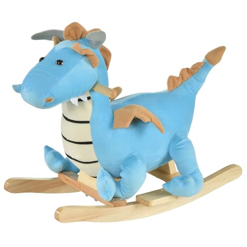 Qaba Kids Plush Ride-On Rocking Horse Toy Dinosaur for18-36 Months Blue | Ride Rocking Chair, Realistic Sounds
