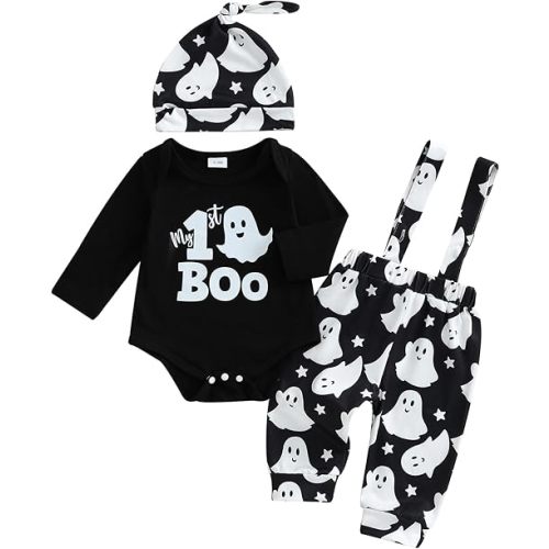 BeQeuewll Newborn Baby Boy Mardi Gras Outfit Letters Print Romper Striped Suspender Pants Overalls 3pcs Carnival Clothes Set