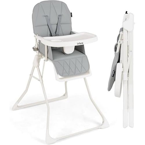 INFANS Baby High Chair, Quick Folding Portable Highchair for Babies and Toddlers with Adjustable Footrest Removable Dishwasher Tray PU Seat, Compact Highchairs for Baby Age 6-36 Months