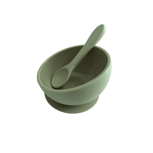 Suction Bowl & Spoon: Forest Green
