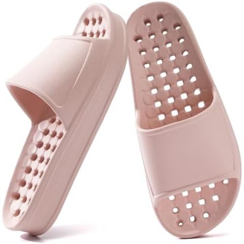 Shower Shoes for Women and Men with Drain Holes Massage Slide Sandals Soft Cushioned Anti-Slip Pool Slides Comfort Thick Soled Gym Shower Shoes Quick Drying Bathroom Spa Slippers