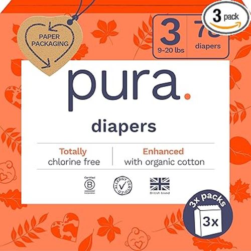 Size 3 Eco-Friendly Diapers (9-20 lbs) Totally Chlorine Free (TCF),Hypoallergenic, Soft Organic Cotton, Sustainable, up to 12 Hours Leak Protection, Allergy UK,26 Count (Pack of 3) (78 Baby Diapers)
