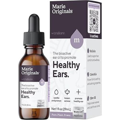 Marie Originals Natural Ear Oil Drops | Mullein Garlic Oil Ear Drops for Infection Prevention, Herbal Ear Ache Drops for Adults, Kids & Pets, Soothes Ear Pain & Wax Removal, Earache Remedies (1 Pack)