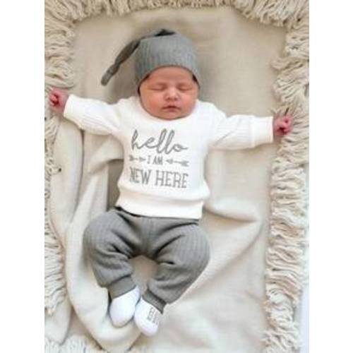 SHEIN HELLO Embroidered Newborn Photography Outfit, Baby Boy/Girl Top, Pants, Hat 3pcs Set, Infant 1 Month To 100 Days Studio Photo Prop Clothing | SHEIN USA