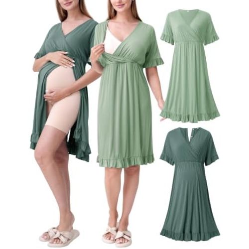 SUNNYBUY 2 PCS Maternity Hospital Labor Gown & Postpartum Nursing Dress Set