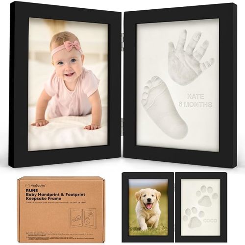 Baby Hand and Footprint Kit, Quick Dry Clay - Newborn Keepsake Feet and Handprint Kit, Nursery Picture Frame, Pet Dog Paw Prints,Personalized New Mom Gifts for Baby Showers & Registry(Onyx Black)