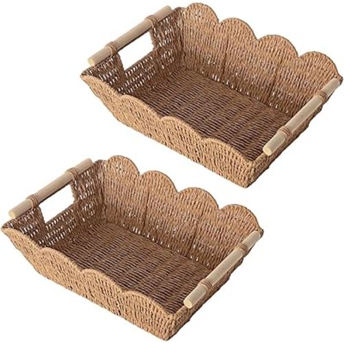 Scalloped Edge Basket with Wooden Handle