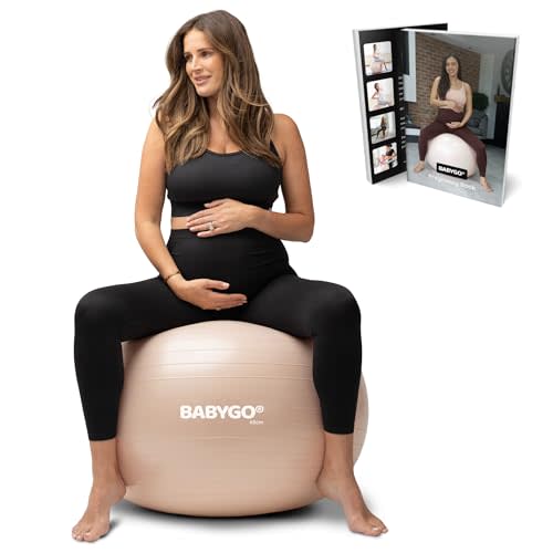 BABYGO® Birthing Ball for Pregnancy & Labor + Our Award Winning Book - Exercise, Birth & Recovery Plan, 5X Stronger Than a Yoga Ball with Eco Friendly Material (Nude, 55cm)