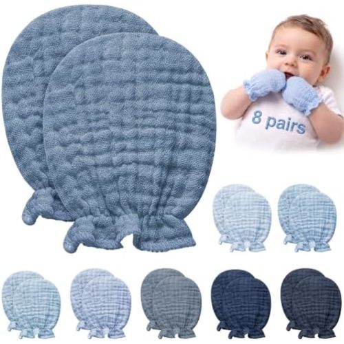 Pro Goleem Muslin Baby Mittens for Newborn, No-Scratch Soft Cotton Breathable 0-6 Months Gloves for Boys and Girls