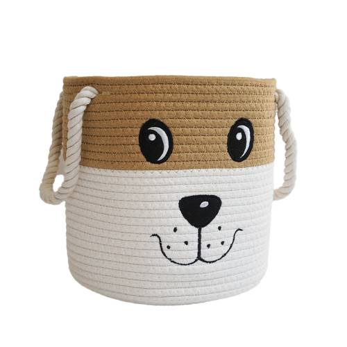 Dog Woven Storage Basket with Handles: Nursery Toy Organizer