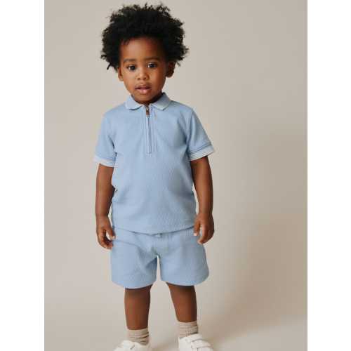 Blue Zip Neck Short Sleeve Polo Shirt And Shorts Set (3mths-7yrs)