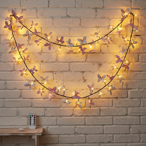 The Holiday Aisle® LED Tree Branch Butterfly Vine Lightswith Remote Control, 8 Light Modes & Timers,Charming Artificial Plants Colorful Butterfly LED Bead Model [USB+Remote Control] 1.6M-Long 72 Light | Wayfair