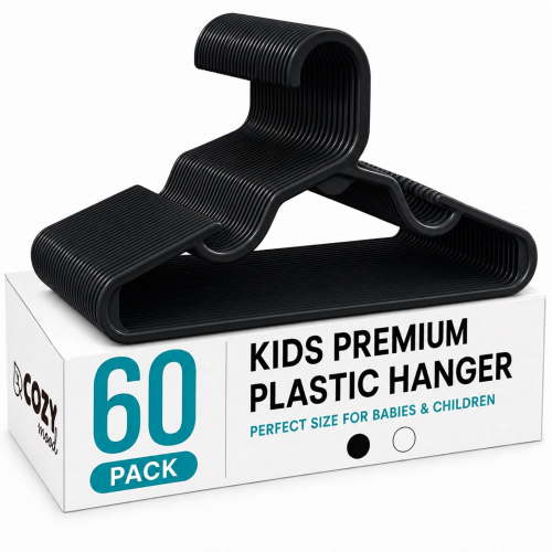 cozymood Baby Clothes Hangers, 60 Pack, Non-Slip Plastic Kids Hangers, Toddler Clothing Organizer