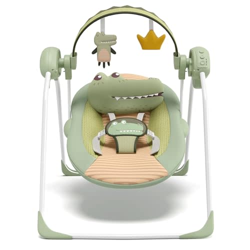 Baby Swings for Infants, Monniebaby Portable Infant Swing with Music, 0-9M | Baby Swing with 6 Melodies & 5 Speeds, 3 Timer Settings, 5-Point Harness, for Indoor & Outdoor Use, 20 lbs