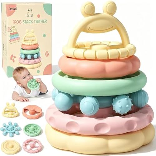 Baby Teething Toys 3-6 Months, Soft Silicone Stacking Rings Teether, 6-Piece Stackable Circles for Teething Relief Safe BPA-Free Teething Gift, Perfect Baby Shower & Birthday Present for Boys & Girls