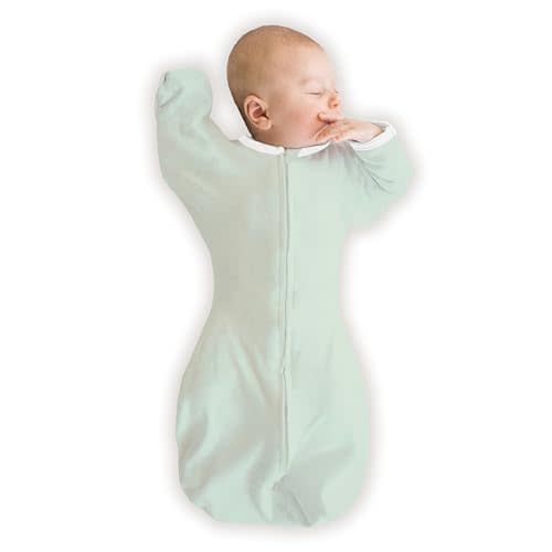 SwaddleDesigns Organic Transitional Swaddle Sack, Arms Up Swaddle with Half-Length Sleeves & Mitten Cuffs, Medium, 3-6 Months, 14-21 lbs, Soft Jadeite