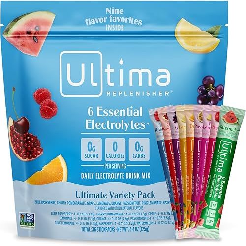 Ultima Replenisher Daily Electrolyte Powder – Ultimate Variety Pack, 36 Stickpacks – Zero Sugar Hydration Packets with 6 Electrolytes and Minerals – Sugar Free, Plant Based & Keto Friendly​ Drink Mix