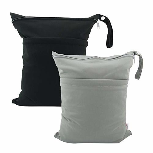 ALVABABY 2pcs Cloth Diaper Wet Dry Bags Waterproof Reusable with Two Zippered Pockets Travel Beach Pool Daycare Soiled Baby Items Yoga Gym Bag for Swimsuits or Wet Clothes L2629 - Regular size