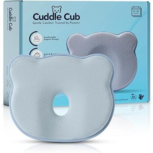 Baby Pillow for Newborns 0–12 Months – Memory Foam Head Shaping Pillow for Flat Head Prevention – Breathable Ergonomic Support with Washable Cotton Cover