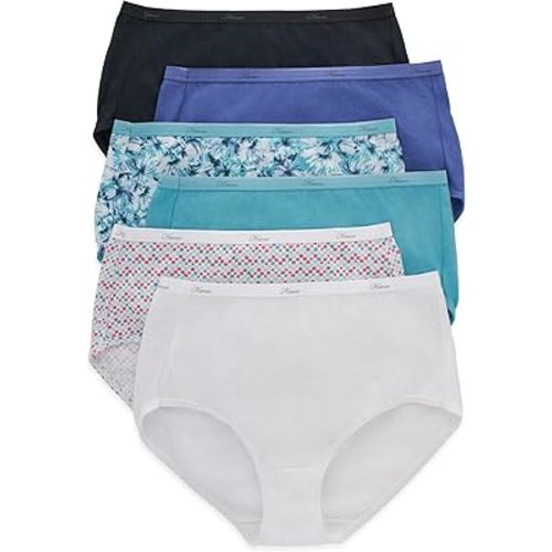 Hanes Women's High-Waisted Brief Panties, 6-Pack, Moisture-Wicking Cotton Brief Underwear (Colors May Vary)