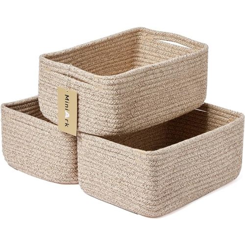 MiniArk Small Storage Baskets for Organizing | Closet Organizer Bins | Shelf Toy Basket | Woven Rope Baskets | Cube Decorative Box | Shallow Basket | L11.5xW7.5xH4.7| Brown