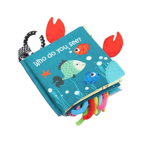 Fish Baby Books Toys, Touch Feel Cloth Crinkle Books for Babies,Baby Infant Toys 0-6, 6-12, 12-18 Months,Early Learning Education Toys,Shower Baby Gifts for Boys Girls,Teething,Mirror,Shark Ocean Book