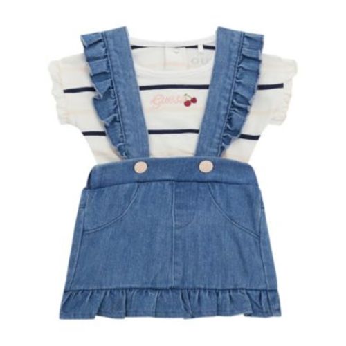 Baby Girls Short Sleeve Bodysuit and Stretch Denim Skirtall Set