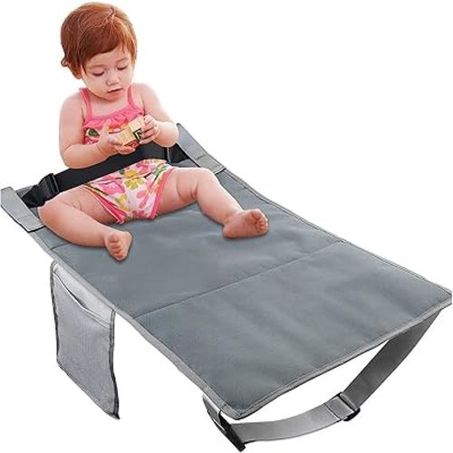 QISHENG - Toddler Travel Airplane Bed, Portable Soft Airplane Seat Extender, Essentials for Kids Flying & Playing, Must-Have for Long Flight. (Grey)