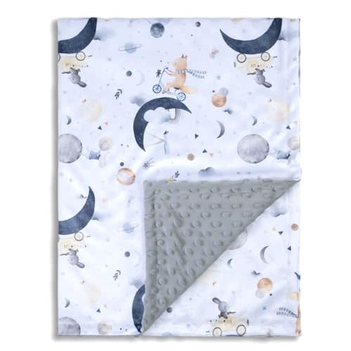 Baby Blankets for Unisex Boys Girls, Super Soft Nursery Minky Blankets, 30 x 40 inch Outer Space Printed Bed Throws Newborn (Planet Fox)