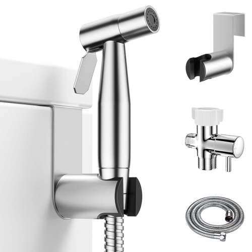 Handheld Toilet Bidet Sprayer for Toilet-Adjustable Water Pressure Control with Bidet Hose for Feminine Wash, Stainless Steel Brushed Nickel Bidet Faucet Cloth Diaper for Baby Wash