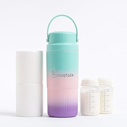 22oz Portable Breast Milk Cooler Bottle – Milk Cooler for Breastmilk, 24H+ Cooling, with 2 BPA-Free Bottles with Measurement Marks, Travel Essential for Outdoor Breastfeeding & Pumping