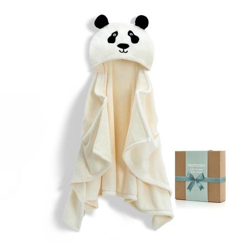 Momcozy Hooded Baby Towels-Visualize Health Label -Soft Premium Coral Fleece Bath Towel -Ultra Absorbent for Baby Cozy and Warm-Bath Essential for Newborn, Infant and Toddler(28 x 55 Inch, L x W)