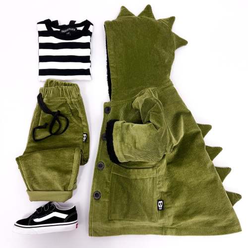 Kids Cord Coat with Dinosaur Dino Hood - Olive Green – Skeletots