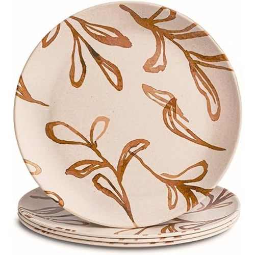 4 Pack Reusable Bamboo Plates - Non-Toxic Toddler and Kids Plate, Dishwasher Safe, Not Microwavable Dinnerware (Wildflower 8")