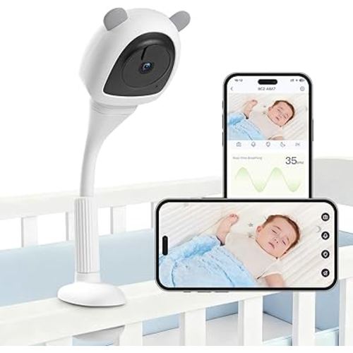 2K Baby Monitor with Camera and Audio Wireless, No WiFi Needed for Crib Mount, Night Vision Smart Camera, Cry Detection Two-Way Talk, No Monthly Fee