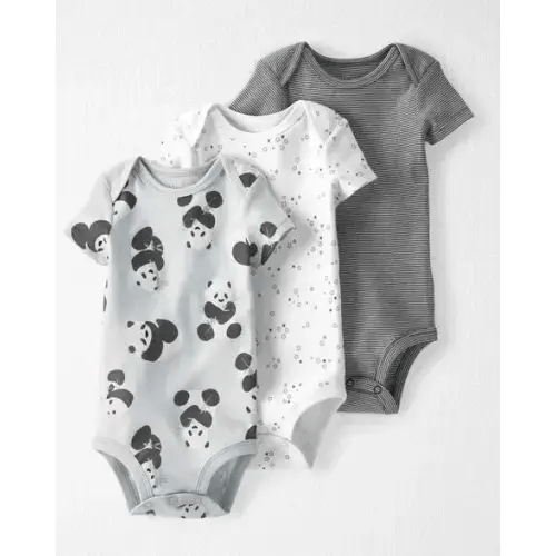 Baby 3-Pack Organic Cotton Rib Bodysuits - Little Planet | Carter's - Panda, Star, Striped, 3M