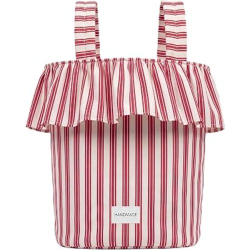 Abbylike Ruffle Stroller Bag with Removable Handles, Cotton Stroller Organizer with Waterproof Lined for Moms Baby Travel(Ruffles Style,15.5 x 9.5 Inch,Black Stripes)