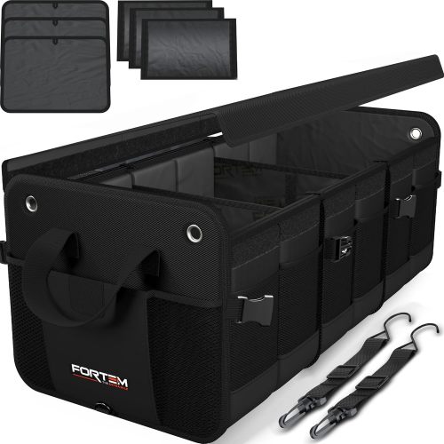 FORTEM Trunk Organizer For SUV Car Organizer and Storage, Multi-Compartment Storage Bag Car Accessories for Women Men, Perfect Christmas Gifts, 1680D Oxford, Non Slip Bottom, Straps, Soft Cover (90L) XL