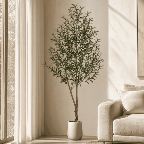 ROMSWI 7FT Artificial Tree Tall with Pot, Olive Faux Plant with Lifelike Fruits and Natural Wood Trunk for Indoor Home House Office Decor