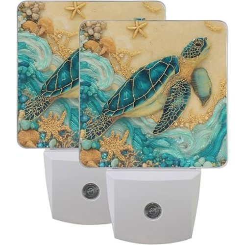 2 Pack LED Night Light Ocean Sea Turtle Nightlight Plug into Wall Night Lights Dusk to Dawn Light Sensor Lamp for Kids Bedroom Bathroom Hallway