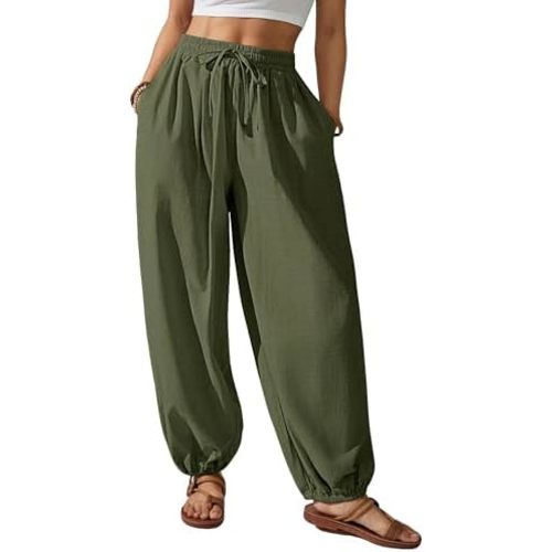 Bsubseach Cotton Harem Pants Women Balloon Trouser Wide Leg Baggy Pants
