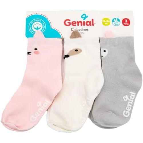 Genial Baby Grip Socks – 3 Pairs, Non-Slip Sock with Grips. Soft and Breathable, Perfect for Newborn, Ideal for Walk and Play