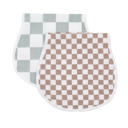 LifeTree Muslin Baby Burp Cloths Sets for Unisex - 2 Pack Large 70% Viscose from Bamboo and 30% Cotton Burping Cloths for Newborn, Baby Girls and Boys (Checkered)