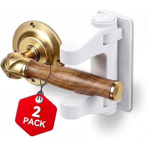 Door Lever Lock (2 Pack) – Child Proof Door Lock for Kids Safety, Prevent Baby and Pets from Opening with Upgraded Damage-Free 3M Adhesive, No Drilling Leaves No Residue, One Hand Adult Open
