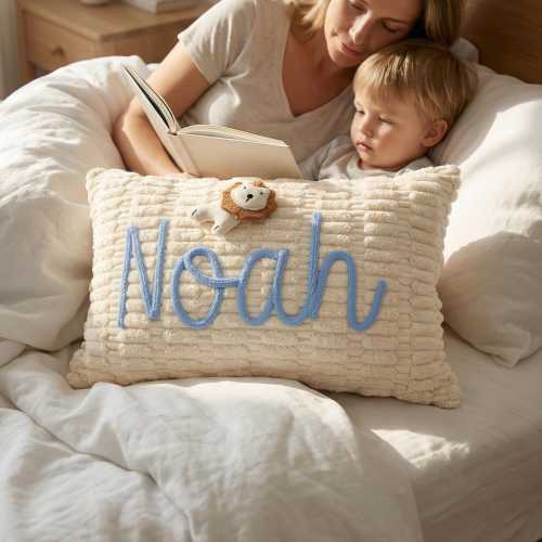 Personalized Corduroy Baby Pillow, Knitted Name Lumbar Cushion, Boho Nursery Decor, Unborn Baby gift
