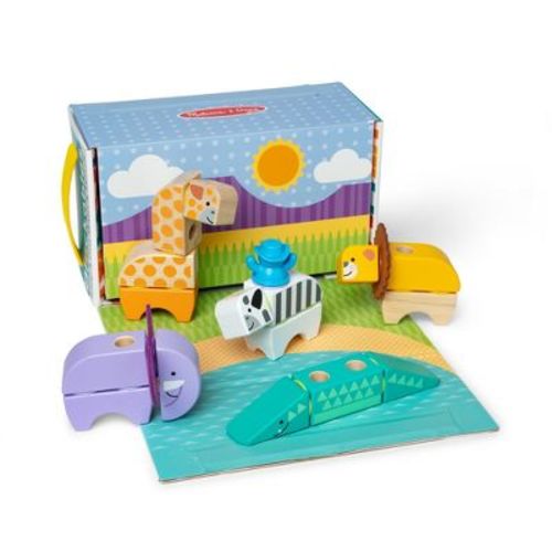Melissa & Doug Blockables Safari Snap And Play, Mix And Match Connectable Wooden Building Blocks Play Set Toy - 34Pc