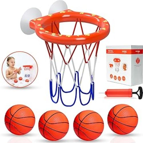 Bath Toys, Bathtub Basketball Hoop for Toddlers Kids, Boys and Girls with 4 Soft Balls, Mold Free & Strong Suction Cup, Bathtub Shooting Game & Fun Toddlers Bath Toys for Boys or Girls