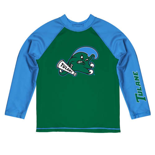 Tulane Green Wave Vive La Fete Green and Blue Long Sleeve Raglan Boys Rashguard